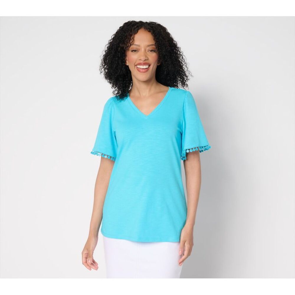 SUNNYLiFE Women's Top Sz XS Slub Knit Flutter Sleeve Blue A688056
